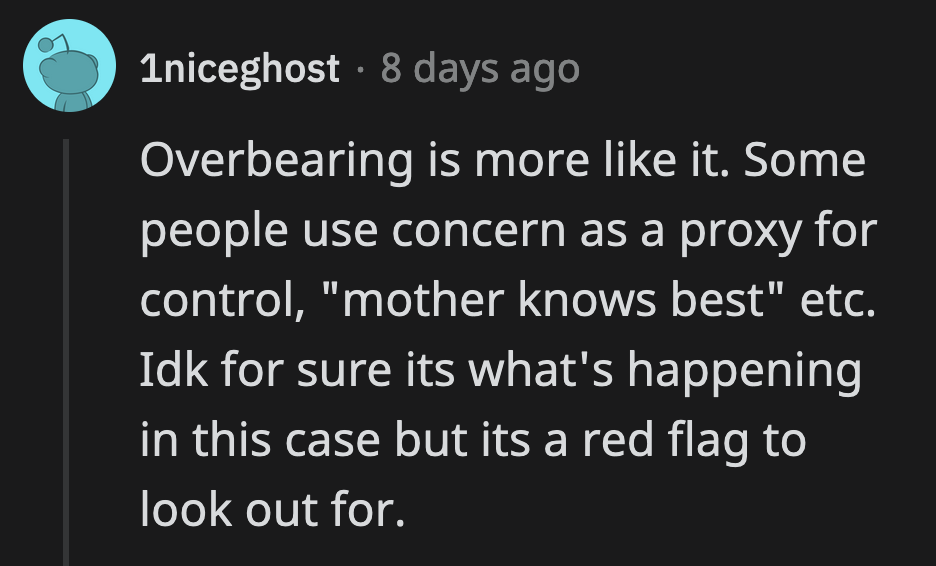 Policing OP's Food Choices Just Makes Laura Seem Controlling.