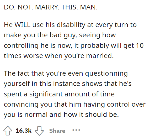 There is a reason that 16 thousand people agreed with this comment, and OP needs to listen.