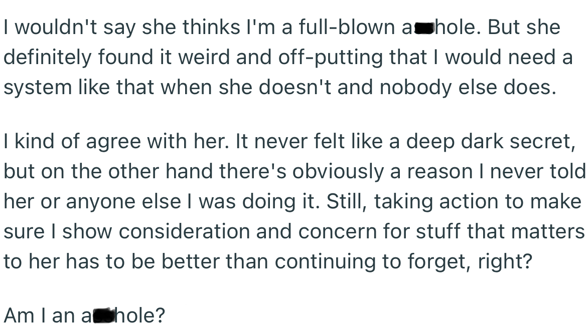 She Found It Weird and Off-Putting That OP Would Need Reminders to Keep Up with Important Things in Her Life