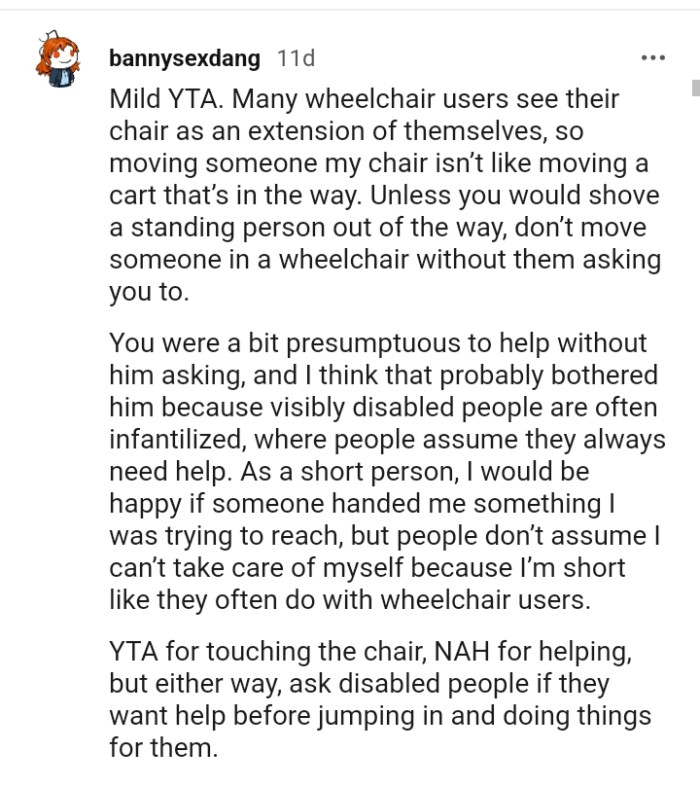 Don't move a person in a wheelchair without asking