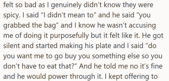 She offered to fix it, to buy something else, but the damage was already done — and dinner had turned cold.
