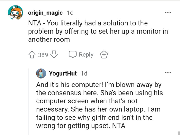 She's been using his computer screen when that's not necessary