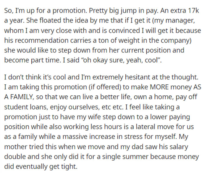 OP's post starts off by explaining the promotion he's going to receive but why he's hesitant to accept it.
