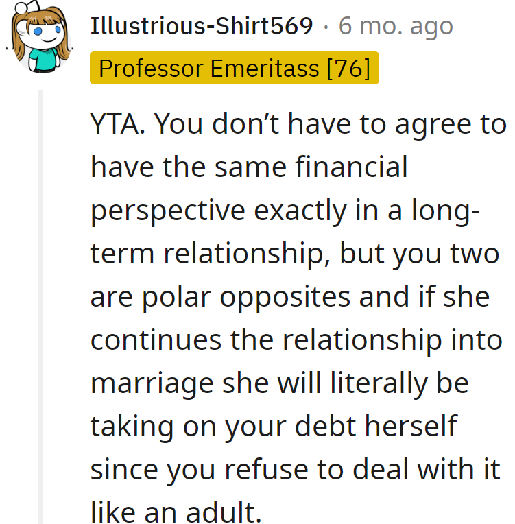 Opposites attract, but debt in marriage is a plot twist she's skipping. Time to balance those books!