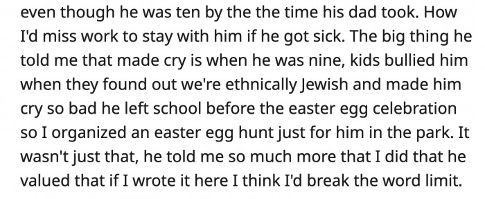 Avram moved her to tears when he recalled a special Easter egg hunt she set up just for him after he got bullied for his ethnicity
