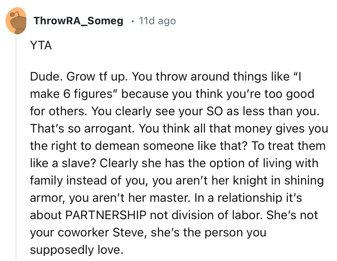 “In a Relationship It’s About Partnership, Not Division of Labor. She’s Not Your Coworker Steve; She’s the Person You Supposedly Love.”