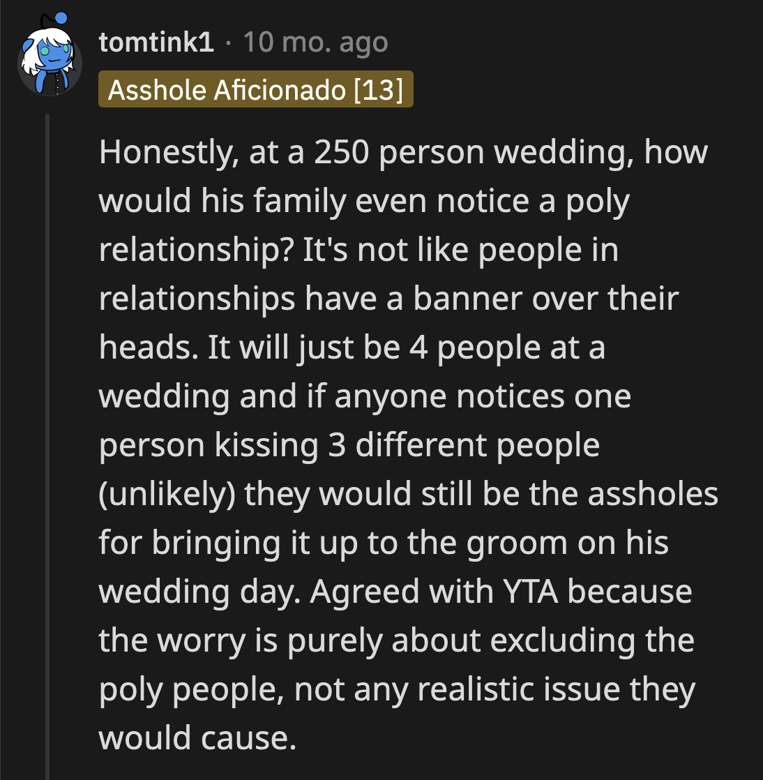 How would Marissa's relationship be brought up in someone else's wedding in the first place?