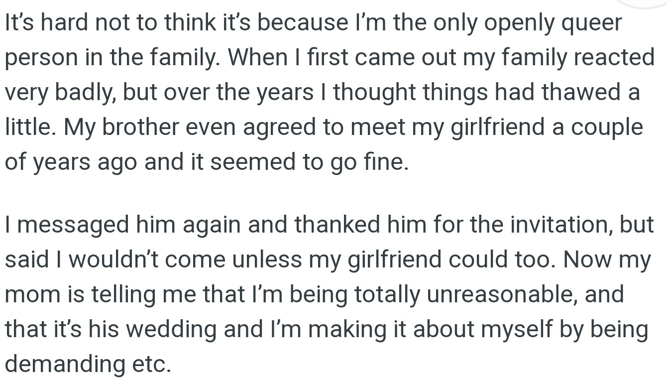 OP Could Sense That Her Partner Was Excluded from the Wedding Due to Her Family’s Hard Stance Against Her Sexual Preference. Regardless, She Made It Clear That She Won’t Be Attending Without Her Partner