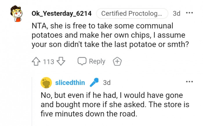 She is free to take some communal potatoes