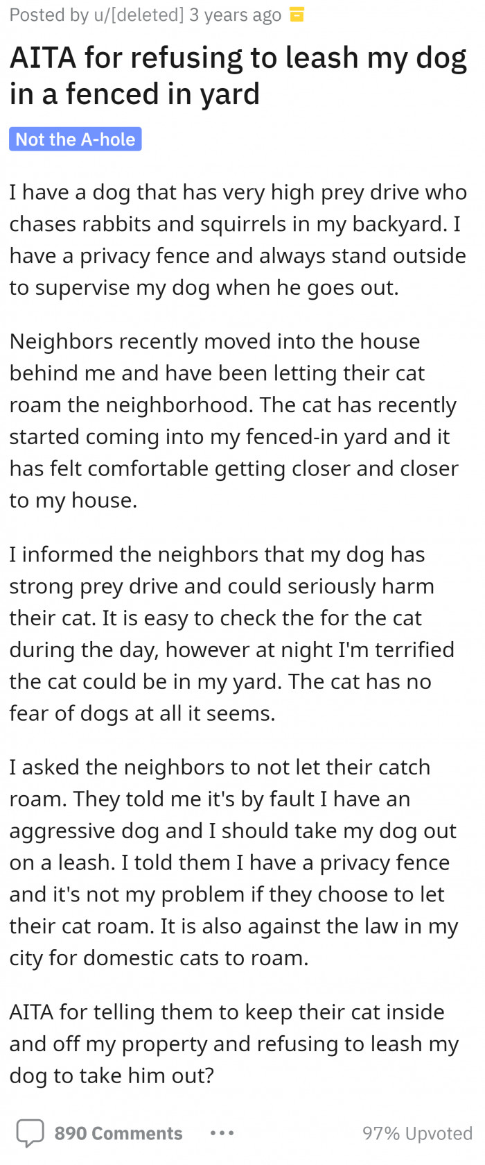 OP shared about leashing their dog in their own yard.
