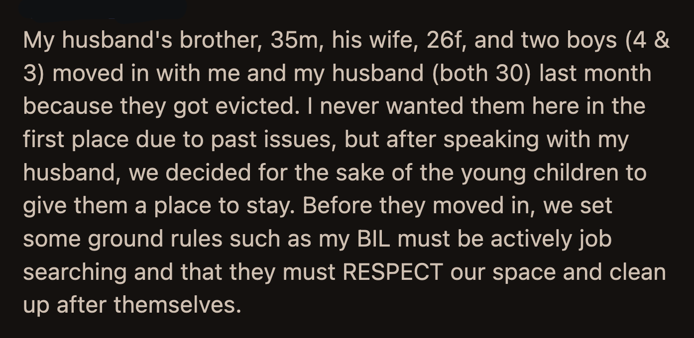 OP thought things were better. She went home early from work, and her BIL's family was nowhere to be found. OP was excited for a few moments of tranquility.