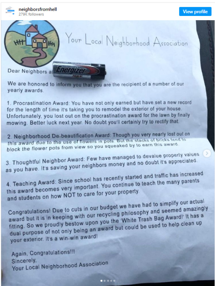 11. And the Neighbor of the Year Award goes to...