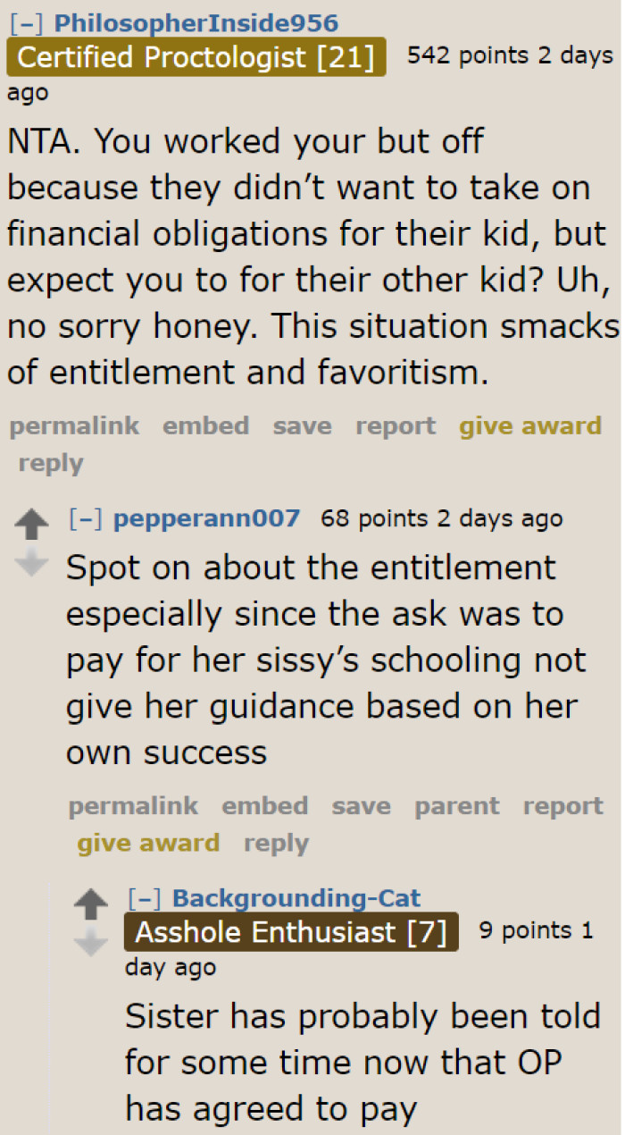 Redditors can sense the entitlement and favoritism in this situation.