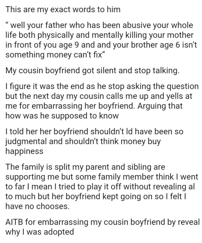 OP's cousin calls them up and yells for embarrassing her boyfriend while arguing how he was supposed to know