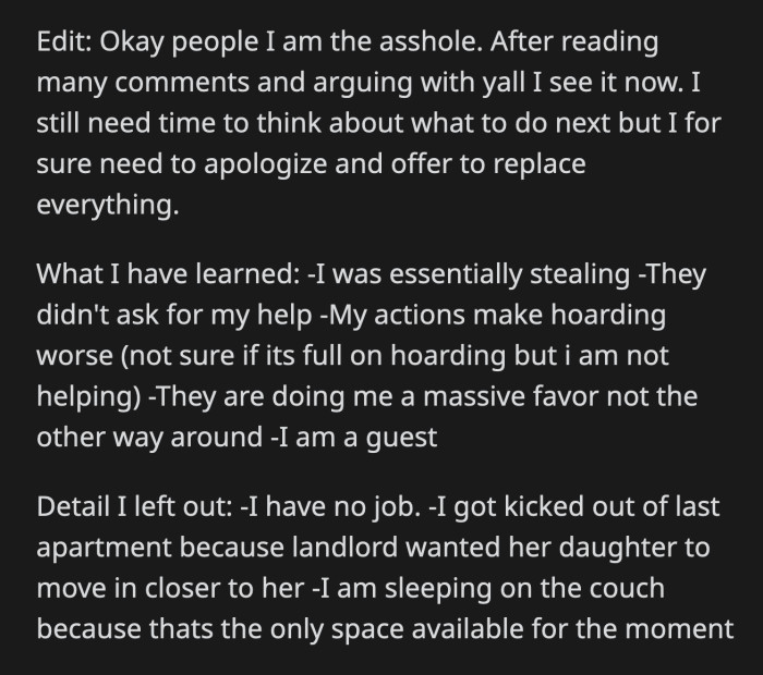 OP believed he did his sister and her roommate a favor by sneakily throwing away their possessions.