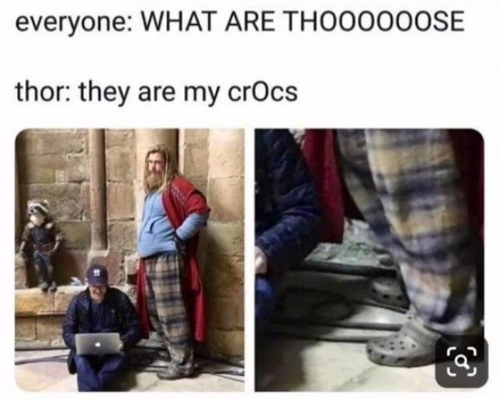 9. Check out Thor's crocs