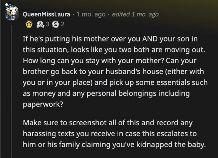OP needs to keep any and all evidence of communication she has with her husband in case they separate.