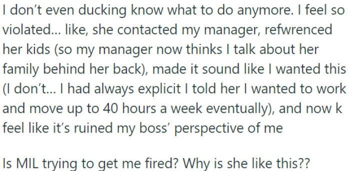 OP is now worried about her job.