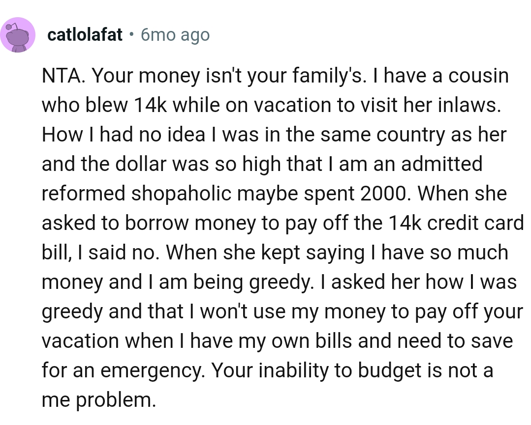 OP's money isn't her family's