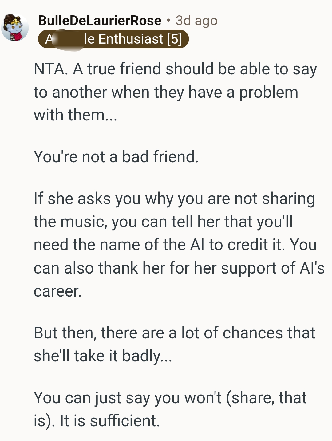 The OP's not a bad friend