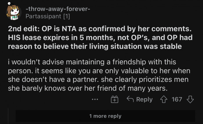 Tara only seems to need OP when she is not in a relationship.