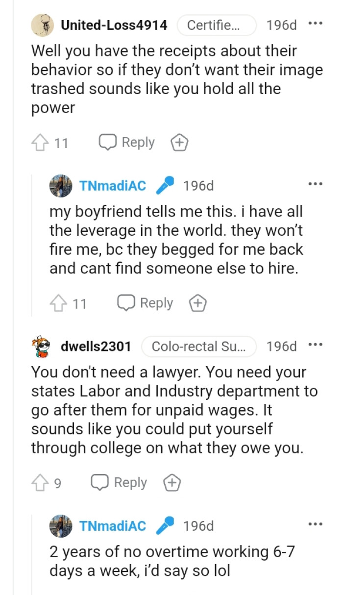 The OP has the receipts about their behavior, so she holds all the power