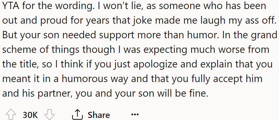 A Redditor explained his son needed support, not a joke