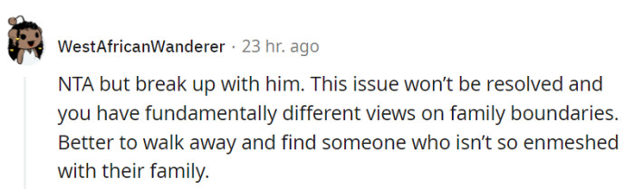 It seems like a relationship mismatch in the boundaries department.