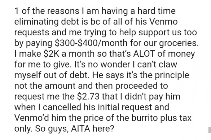 It's no wonder the OP can't claw herself out of debt