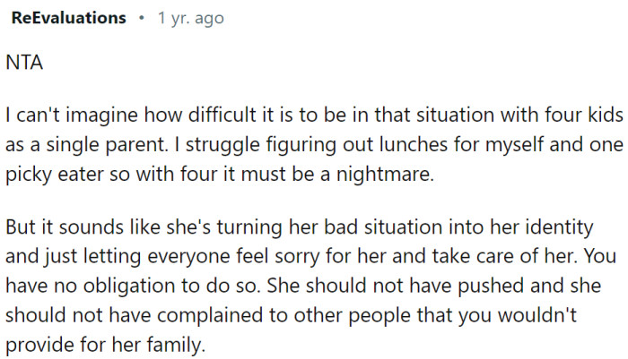 It sounds like she's turning her bad situation into her identity.