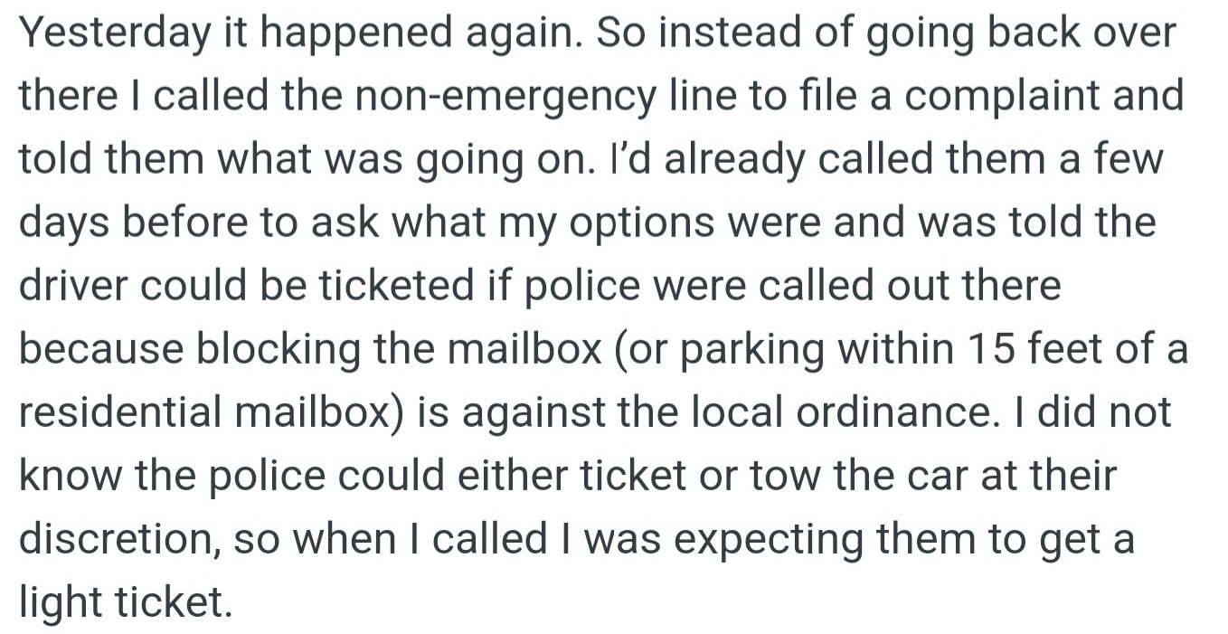 OP filed a complaint. They expected that the driver would be given a light ticket but were unaware the police could tow the car at their discretion.