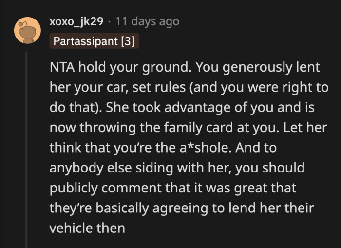 Pulling the family card is the first move in the manipulation manual, and it better not work on OP