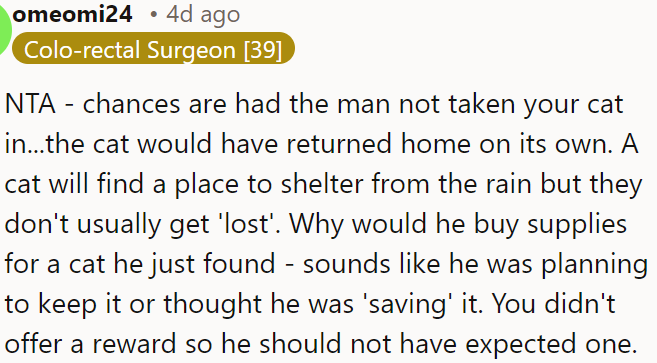 He shouldn't have expected one since OP didn’t offer a reward.