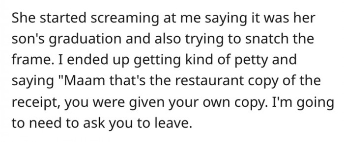 The lady even tried to snatch the frame out of OP's hands.