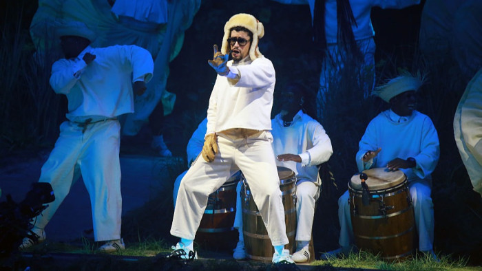 Apple Music and NFL branding with Bad Bunny Super Bowl halftime buzz headlines