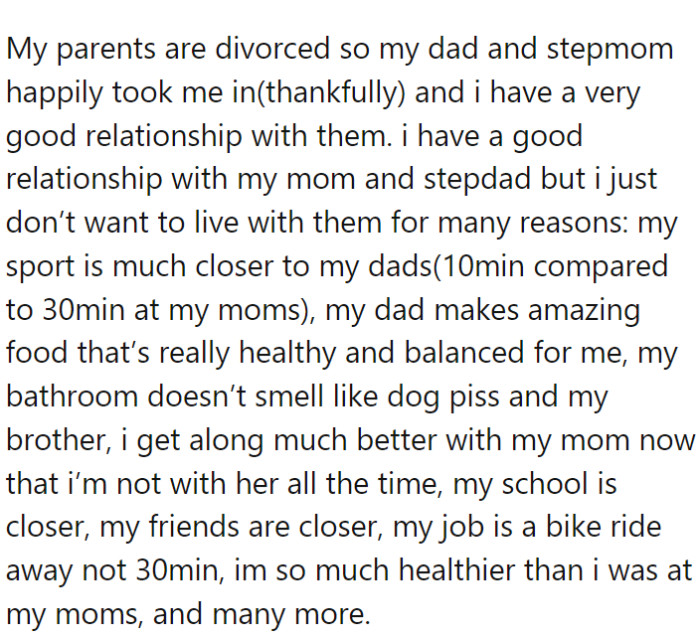 It turned out great - OP enjoys living with her dad very much