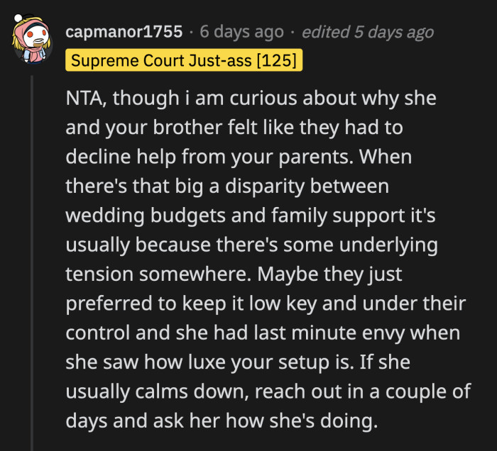 Why did they choose to pay for their wedding themselves, a curious Reddit user asked?