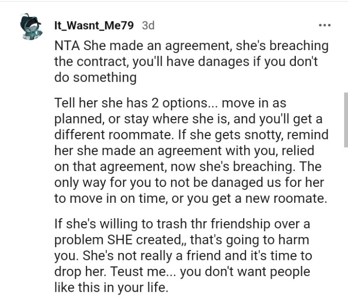 She can move in as planned or just stay where she is at the moment