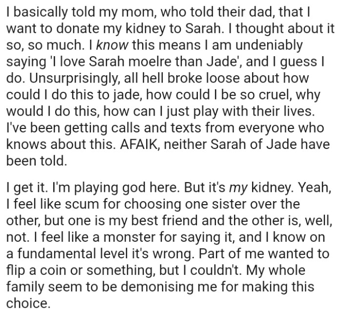 The OP has been getting calls and texts from everyone who knows about her decision