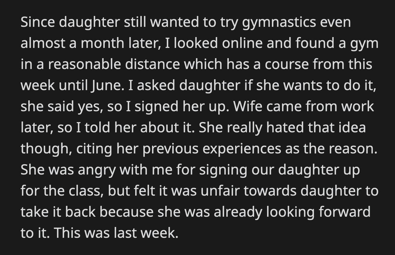OP thought his wife would be over what had happened but realized he was wrong when they got home from the gym.