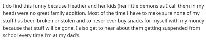 OP says that they don't enjoy being a blended family all the time either, so it's not a positive outcome from going through a divorce.