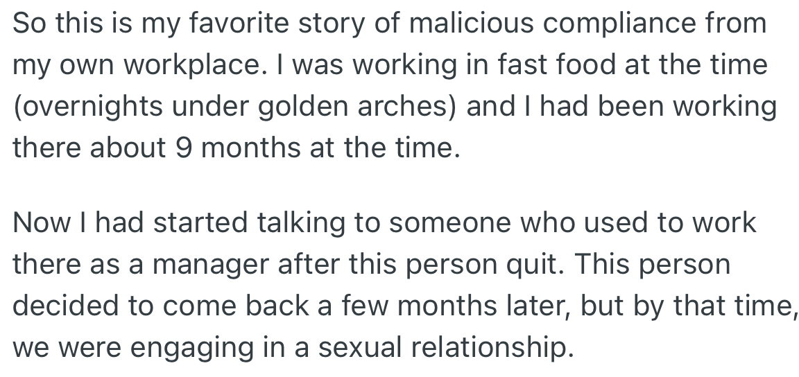 OP worked at a fast food restaurant and began talking to someone who used to work at the same fast food establishment.