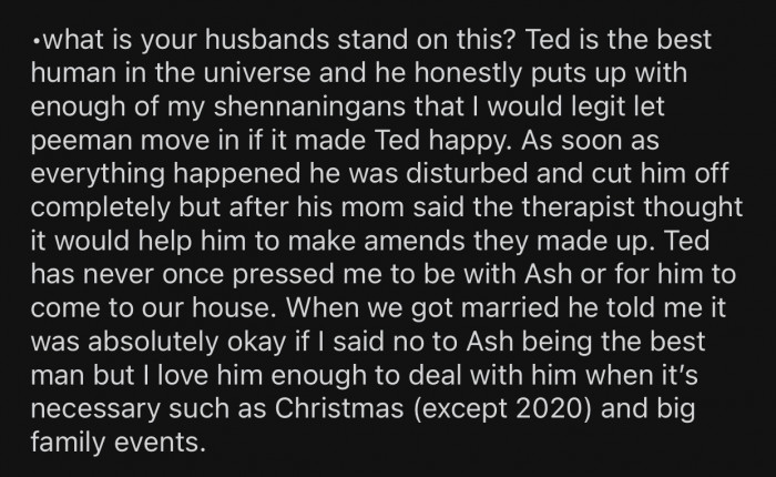 OP's husband respects her boundaries and never forces her to make up with his brother.