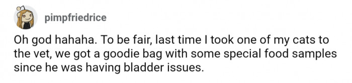 According to another commenters experience actually receiving a goody bag from their vet, it's possible that OP wasn't too out of line for their assumption
