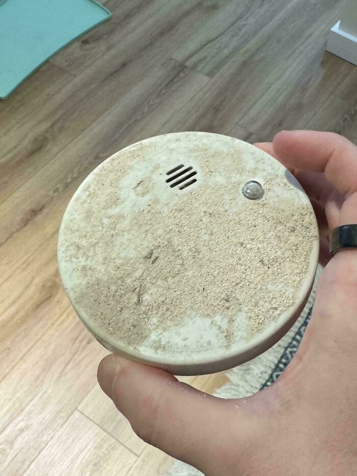 "We’ve Been Going Insane Trying To Find A Smoke Detector Beeping For 9 Days Straight. Turns Out A Contractor Left It Inside The Wall Between The Kitchen And Bathroom"