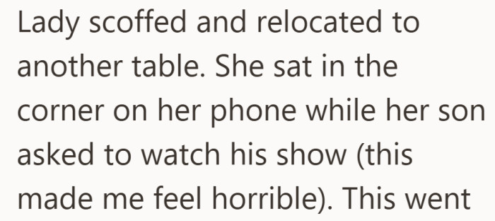 The tension lingered as the mom pulled away, and the child’s request added a layer of guilt.
