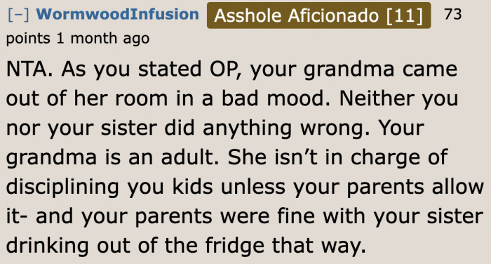 The grandmother's bad mood resulted in this.