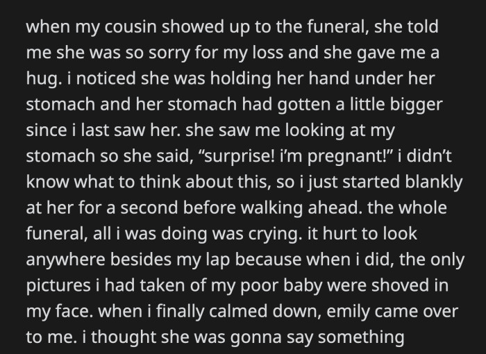 OP told her that Stella didn't die because she was unhealthy. Her death was something they couldn't control. OP told Emily to leave.
