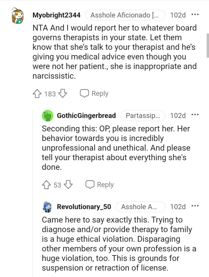 She's giving medical advice even though OP isn't her patient