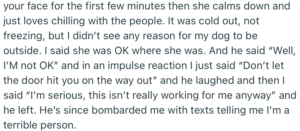 OP ended up kicking his date out instead